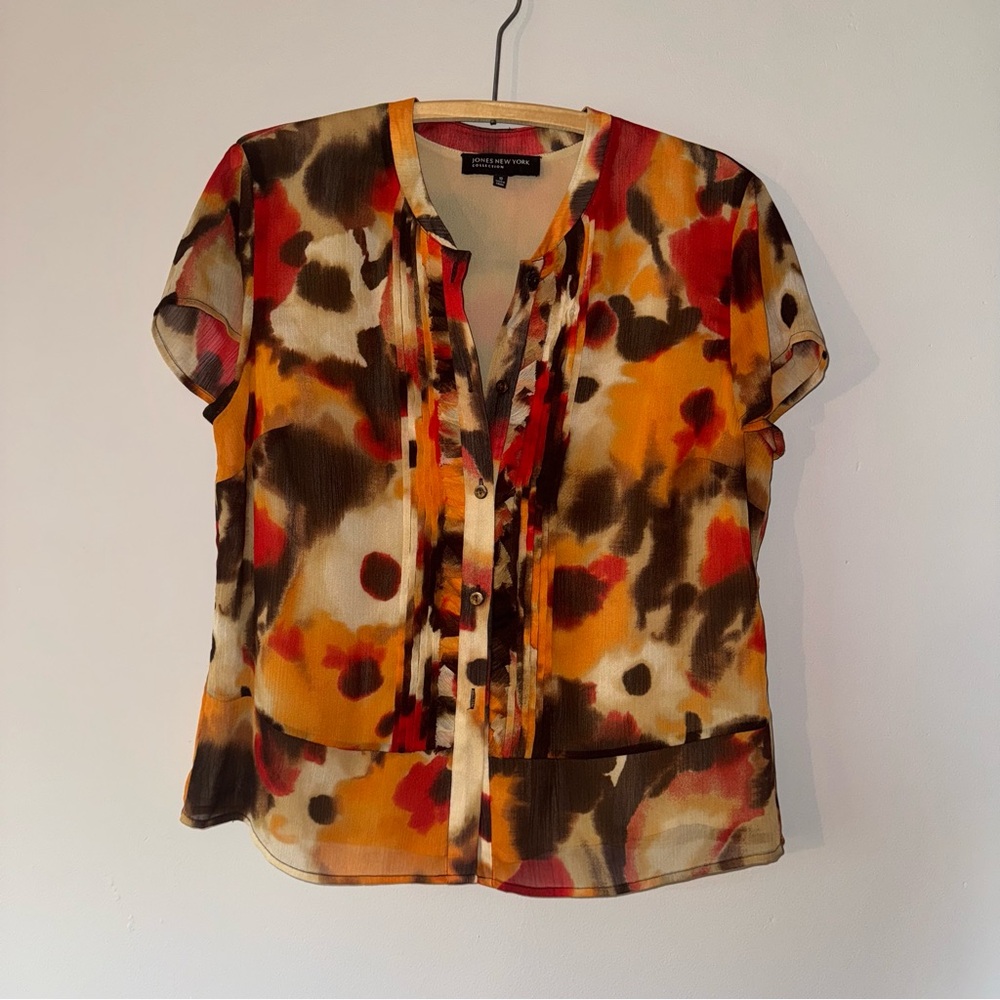 Jones New York Vibrant Orange and Red Blouse